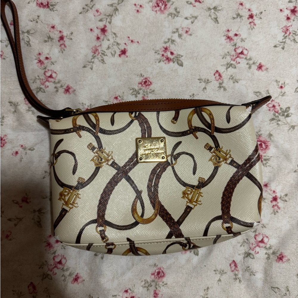 Lauren Ralph Lauren Cream and Brown Wristlet